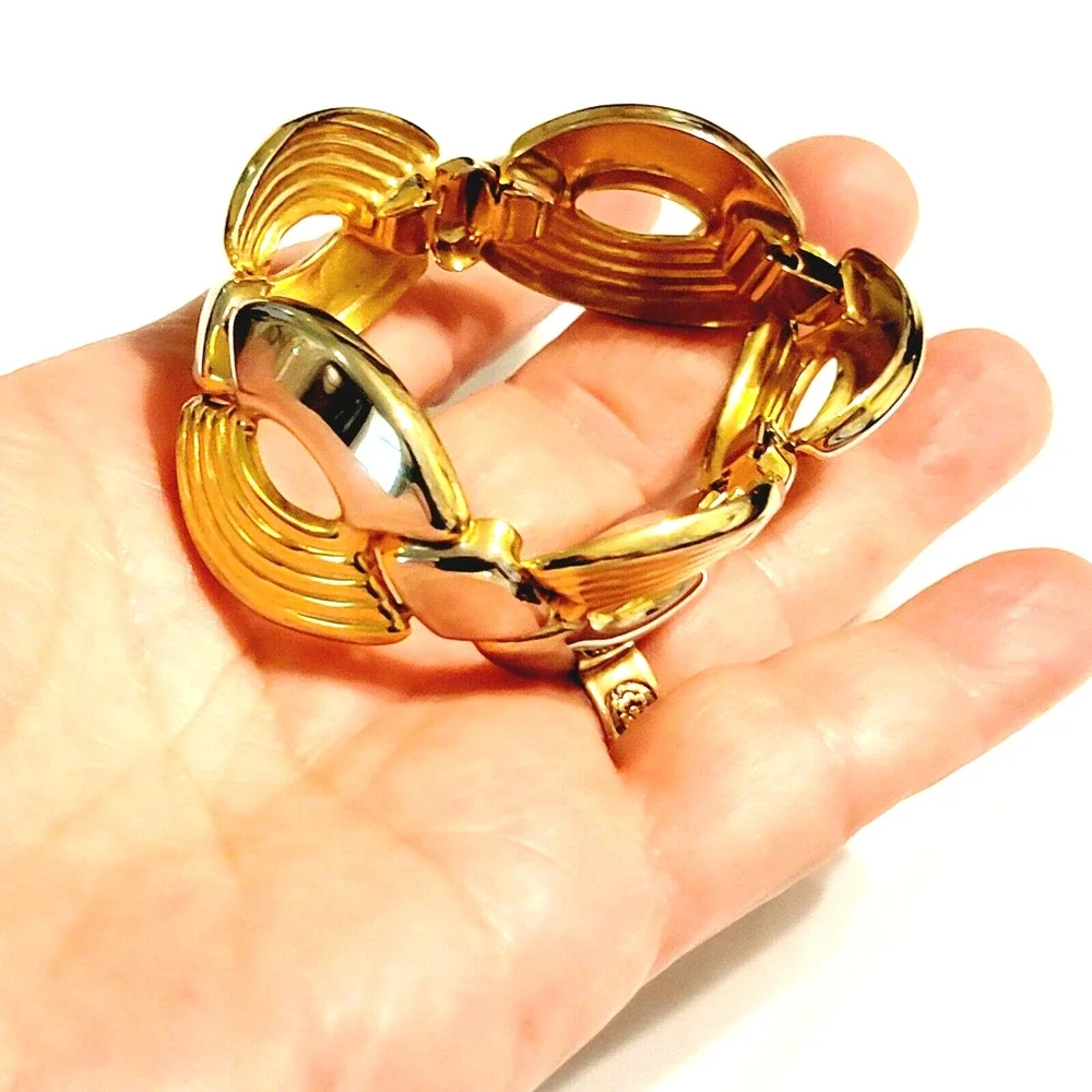 Two-toned Link Bracelet 7” Silver & Gold Modern Statement‎ Jewelry gbr-17